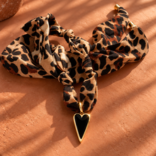 Load image into Gallery viewer, ••ONE OF A KIND•• LEOPARD BANDANA + BLACK ONYX & PEARL HEART NECKLACE