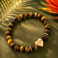 Load image into Gallery viewer, ••NEW•• PINK MOTHER OF PEARL & TIGERS EYE ⚡️DBL HEART ❤️BRACELET