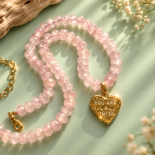 Load image into Gallery viewer, ••ONE OF A KIND•• LOVE HEART + PINK QUARTZ GEMSTONE NECKLACE ✨