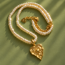 Load image into Gallery viewer, ••ONE OF A KIND••FUCK BEING PERFECT HEART + PEARL NECKLACE ✨