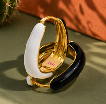 Load image into Gallery viewer, DOUBLE SIDED --BLACK & WHITE ♥HAPPY ♥ HOOPS