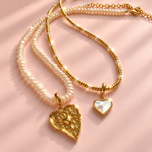 Load image into Gallery viewer, ••ONE OF A KIND••14K GOLD BEADED ✨PEARL HEART NECKLACE