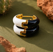 Load image into Gallery viewer, DOUBLE SIDED --BLACK & WHITE ♥HAPPY ♥ HOOPS