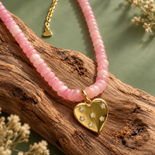 Load image into Gallery viewer, ••ONE OF A KIND•• GOLD SPARKLE HEART + ROSE GEMSTONE NECKLACE ✨
