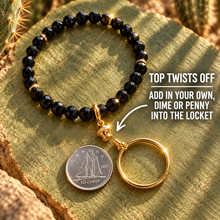 Load image into Gallery viewer, ••NEW•• BLACK ONYX 🖤 DIME & PENNY ✨GEMSTONE LOCKET BRACELET