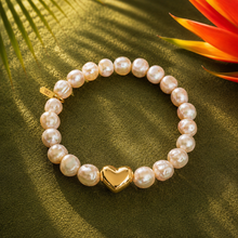 Load image into Gallery viewer, ••NEW•• PINK MOTHER OF PEARL & TIGERS EYE ⚡️DBL HEART ❤️BRACELET