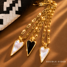 Load image into Gallery viewer, DOUBLE SIDED♥ LARGE ♥ RAVING HEART ♥ PEARL & BLACK ♥ GOLD