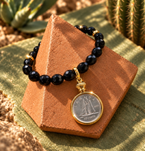 Load image into Gallery viewer, ••NEW•• BLACK ONYX 🖤 DIME & PENNY ✨GEMSTONE LOCKET BRACELET