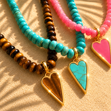 Load image into Gallery viewer, ••NEW•• TURQUOISE HEART•• COOL GIRL •• BEADED NECKLACE