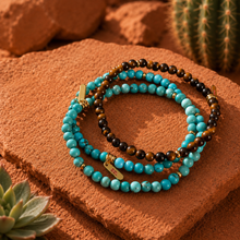 Load image into Gallery viewer, ••NEW•• TURQUOISE & TIGERS EYE •• LAYERING BRACLETES