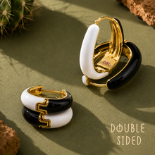 Load image into Gallery viewer, DOUBLE SIDED --BLACK & WHITE ♥HAPPY ♥ HOOPS