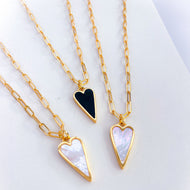GOLD ⫸ PEARL & BLACK ONYX 🖤DOUBLE SIDED ⫸ HEART NECKLACE