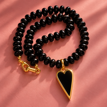 Load image into Gallery viewer, ••ONE OF A KIND•• BLACK ONYX HEART + BLACK ONYX GEMSTONE NECKLACE ✨
