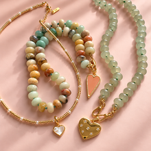Load image into Gallery viewer, ••ONE OF A KIND•• AMAZONITE + CORAL &amp; TIGERS EYE HEART NECKLACE
