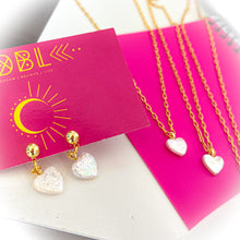 Load image into Gallery viewer, PEARL HEART NECKLACE &amp; EARRINGS ⫸HAND CARVED
