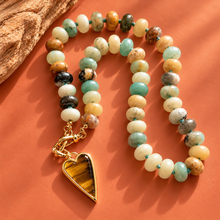 Load image into Gallery viewer, ••ONE OF A KIND•• AMAZONITE + CORAL &amp; TIGERS EYE HEART NECKLACE
