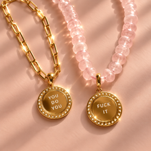 Load image into Gallery viewer, ••ONE OF A KIND•• FUCK IT + ROSE QUARTZ GEMSTONE NECKLACE ✨
