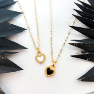 **BESTSELLER ** DOUBLE SIDES PEARL & BLACK ONYX ⫸ Self Love Heart Necklace