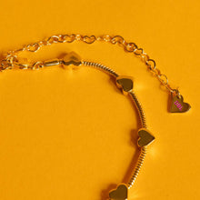 Load image into Gallery viewer, GOLD ⫸LINKS OF LOVE 🧡 DBL HEART CHOKER🧡🩷💜
