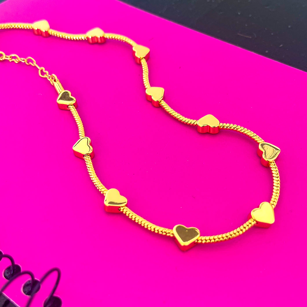 GOLD ⫸LINKS OF LOVE 🧡 DBL HEART CHOKER🧡🩷💜