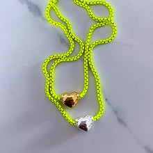 Load image into Gallery viewer, ••NEW•• ELECTRIC LOVE 💚 DBL HEART CHARM NECKLACE
