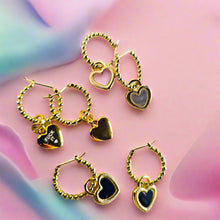 Load image into Gallery viewer, ••coming soon•• DOUBLE SIDED HEART CHARM HOOPS by : DBL
