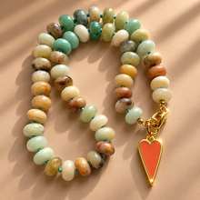 Load image into Gallery viewer, ••ONE OF A KIND•• AMAZONITE + CORAL &amp; TIGERS EYE HEART NECKLACE
