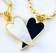 2 in 1 🖤 GOLD 🖤PEARL & BLACK ONYX 🖤 HEART NECKLACE