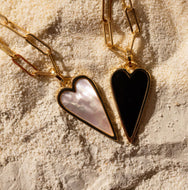 GOLD ⫸ PEARL & BLACK ONYX 🖤DOUBLE SIDED ⫸ HEART NECKLACE