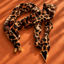 Load image into Gallery viewer, ••ONE OF A KIND•• LEOPARD BANDANA + BLACK ONYX &amp; PEARL HEART NECKLACE
