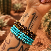 Load image into Gallery viewer, ••NEW•• TURQUOISE &amp; TIGERS EYE •• LAYERING BRACLETES
