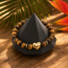 Load image into Gallery viewer, ••NEW•• PINK MOTHER OF PEARL &amp; TIGERS EYE ⚡️DBL HEART ❤️BRACELET
