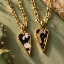 Load image into Gallery viewer, ••NEW•• WILD CHILD (double sided) ⚡️ANIMAL PRINT HEART NECKLACE
