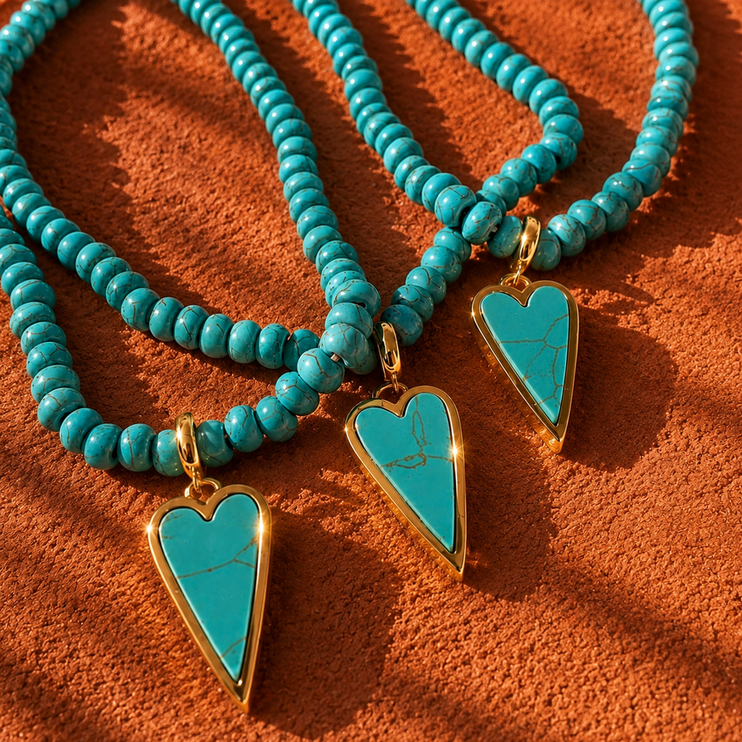 NEW•• TURQUOISE HEART BEADED NECKLACE – DBL Shop