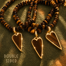 Load image into Gallery viewer, ••NEW•• TIGERS EYE HEART•• COOL GIRL ••BEADED NECKLACE
